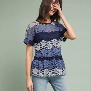 Anthropologie Eva Franco Floral Lace Peplum Top  | Size Small